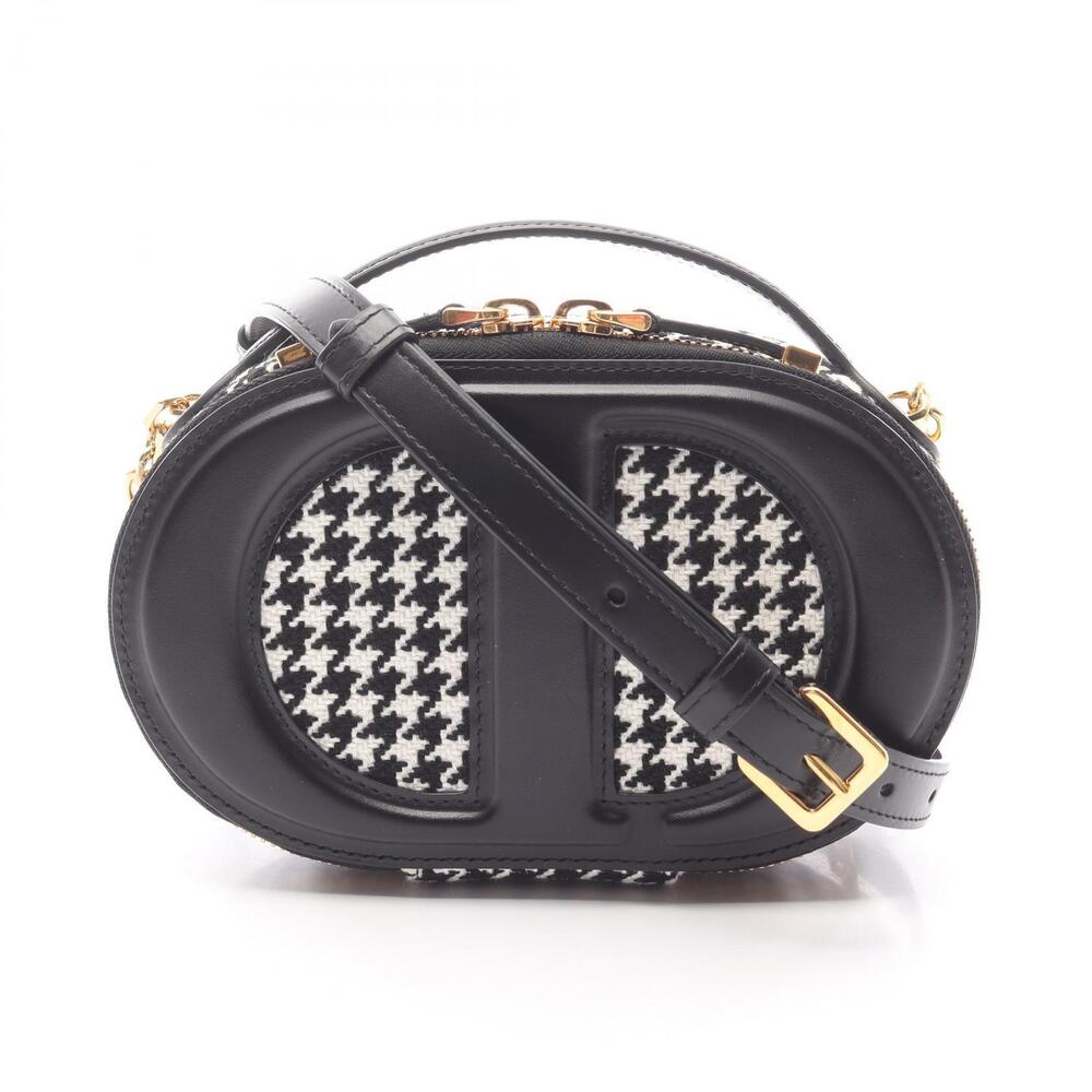 Dior CD Signature Oval Camera Bag Shoulder Canvas Leather Black White